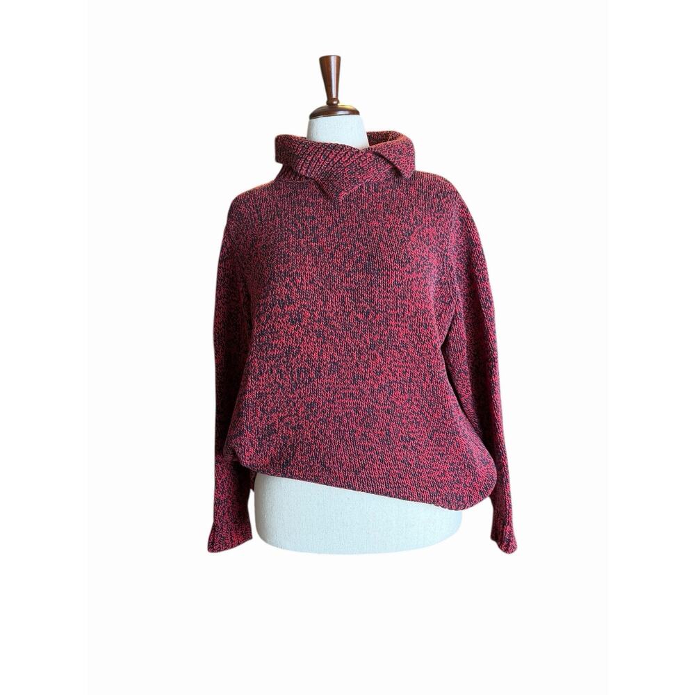 Vintage Cotton Mock Neck Red Nautical‎ Liz Claiborne Sweater Chunky Coastal 90s